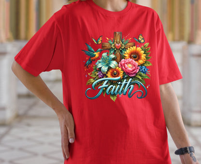 Faith T Shirt Christian Hummingbird Cross Tee Religious Sunflower Shirt Faith Gift For Her Floral Apparel Adult Youth Toddler Baby Outfit