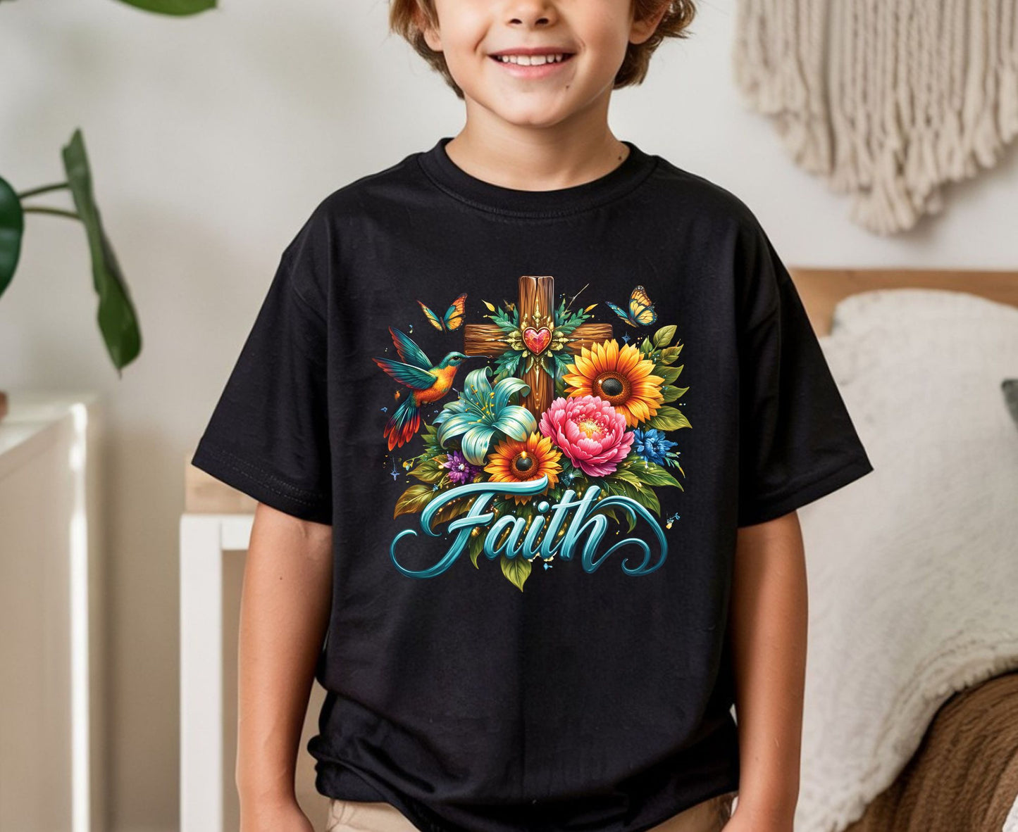Faith T Shirt Christian Hummingbird Cross Tee Religious Sunflower Shirt Faith Gift For Her Floral Apparel Adult Youth Toddler Baby Outfit