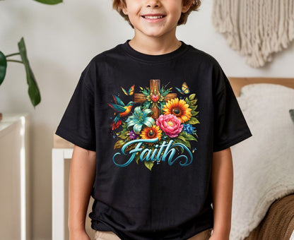 Faith T Shirt Christian Hummingbird Cross Tee Religious Sunflower Shirt Faith Gift For Her Floral Apparel Adult Youth Toddler Baby Outfit
