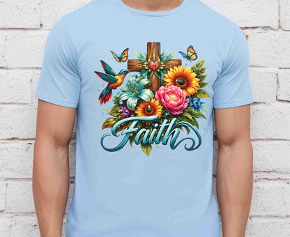 Faith T Shirt Christian Hummingbird Cross Tee Religious Sunflower Shirt Faith Gift For Her Floral Apparel Adult Youth Toddler Baby Outfit