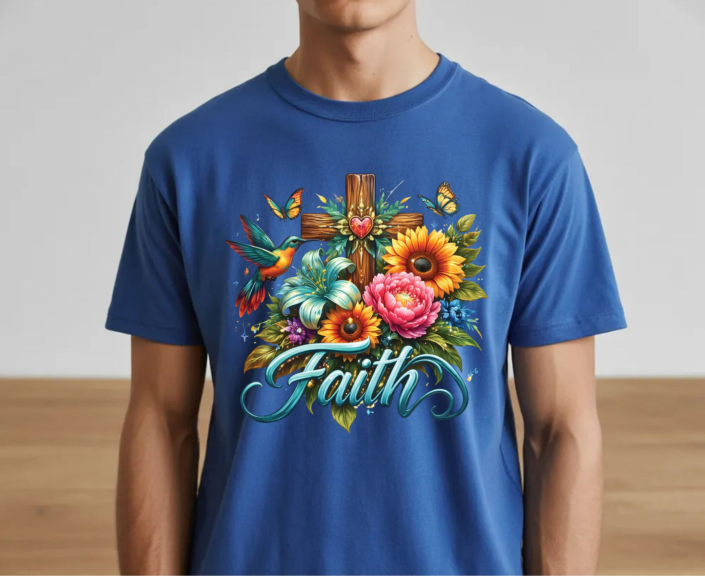 Faith T Shirt Christian Hummingbird Cross Tee Religious Sunflower Shirt Faith Gift For Her Floral Apparel Adult Youth Toddler Baby Outfit