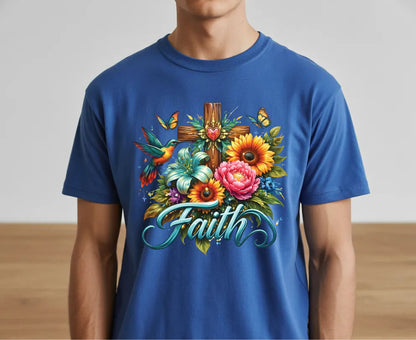 Faith T Shirt Christian Hummingbird Cross Tee Religious Sunflower Shirt Faith Gift For Her Floral Apparel Adult Youth Toddler Baby Outfit