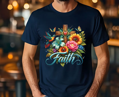 Faith T Shirt Christian Hummingbird Cross Tee Religious Sunflower Shirt Faith Gift For Her Floral Apparel Adult Youth Toddler Baby Outfit