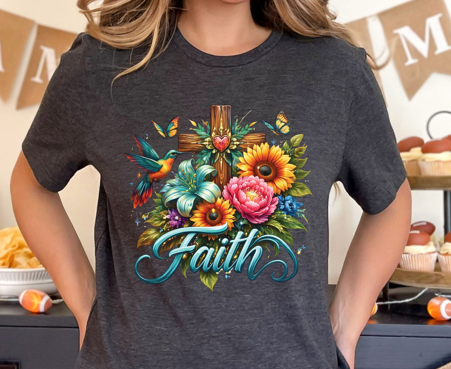 Faith T Shirt Christian Hummingbird Cross Tee Religious Sunflower Shirt Faith Gift For Her Floral Apparel Adult Youth Toddler Baby Outfit