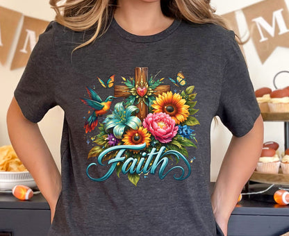 Faith T Shirt Christian Hummingbird Cross Tee Religious Sunflower Shirt Faith Gift For Her Floral Apparel Adult Youth Toddler Baby Outfit