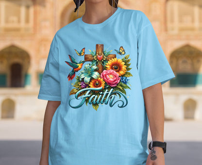 Faith T Shirt Christian Hummingbird Cross Tee Religious Sunflower Shirt Faith Gift For Her Floral Apparel Adult Youth Toddler Baby Outfit