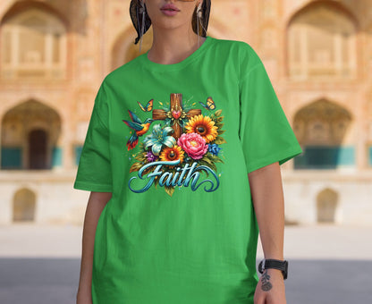 Faith T Shirt Christian Hummingbird Cross Tee Religious Sunflower Shirt Faith Gift For Her Floral Apparel Adult Youth Toddler Baby Outfit