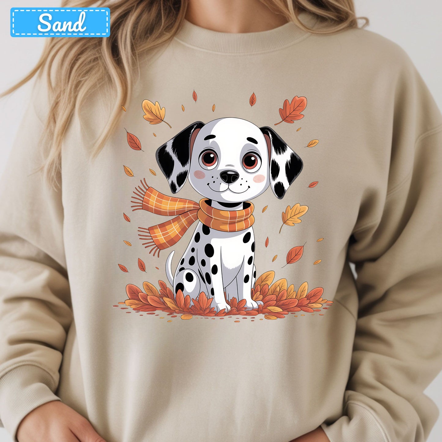 Fall Dalmatian Dog T-Shirt, Autumn Leaves Scarf Sweatshirt, Cute Fall Tee