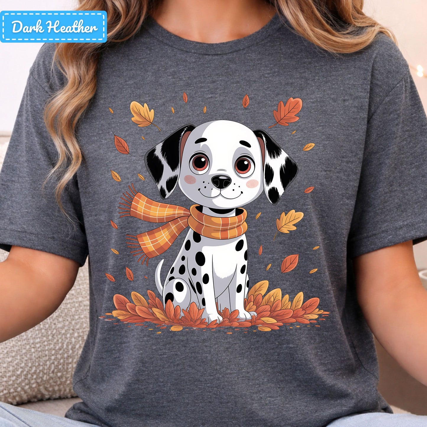 Fall Dalmatian Dog T-Shirt, Autumn Leaves Scarf Sweatshirt, Cute Fall Tee