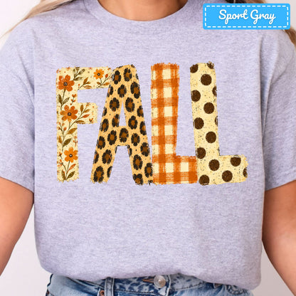 Fall Floral Leopard Plaid T-Shirt, Polka Dot Autumn Sweatshirt, Fall Graphic Tee