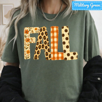 Fall Floral Leopard Plaid T-Shirt, Polka Dot Autumn Sweatshirt, Fall Graphic Tee