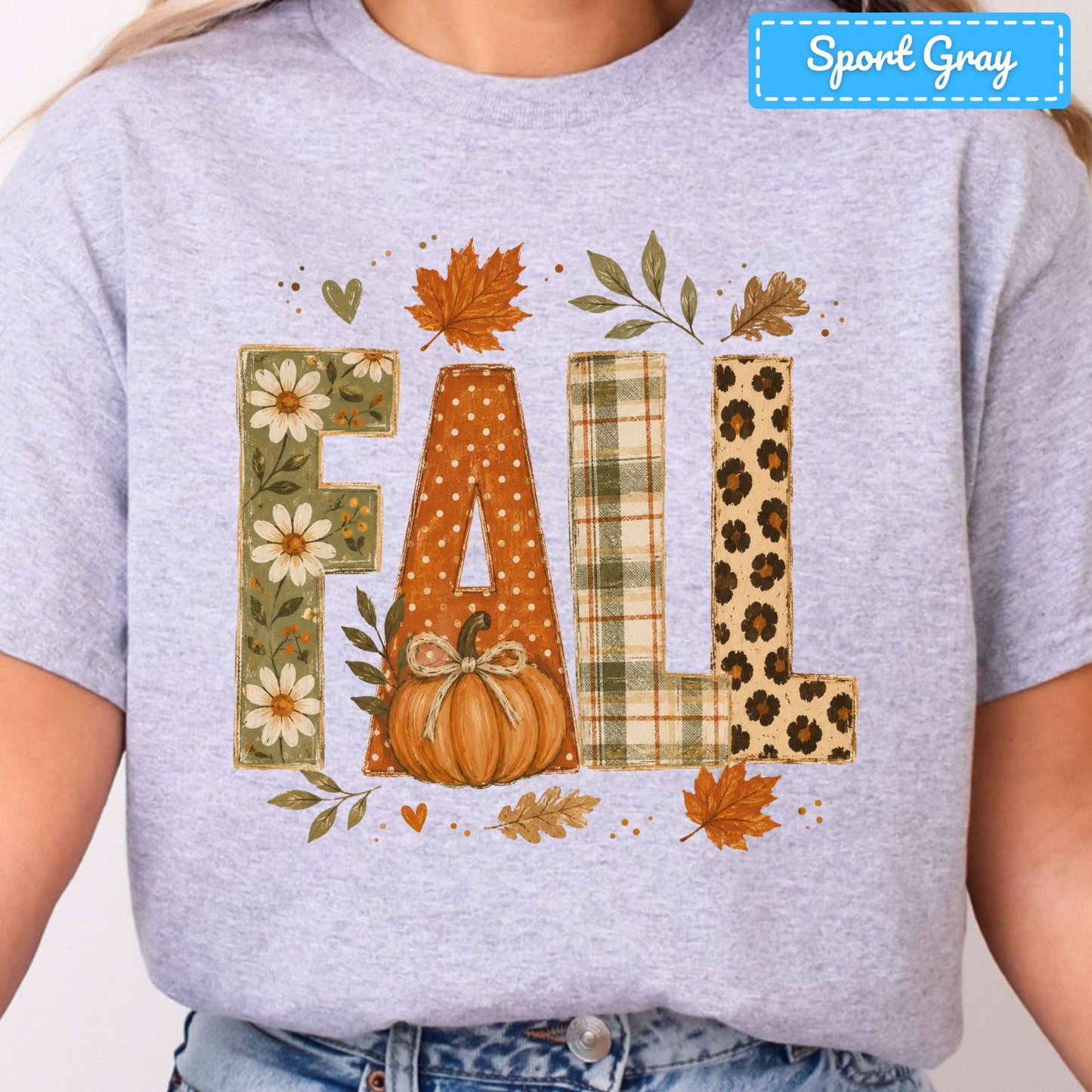 Fall Floral Plaid Leopard Sweatshirt, Pumpkin Leaves T-Shirt, Autumn Tee