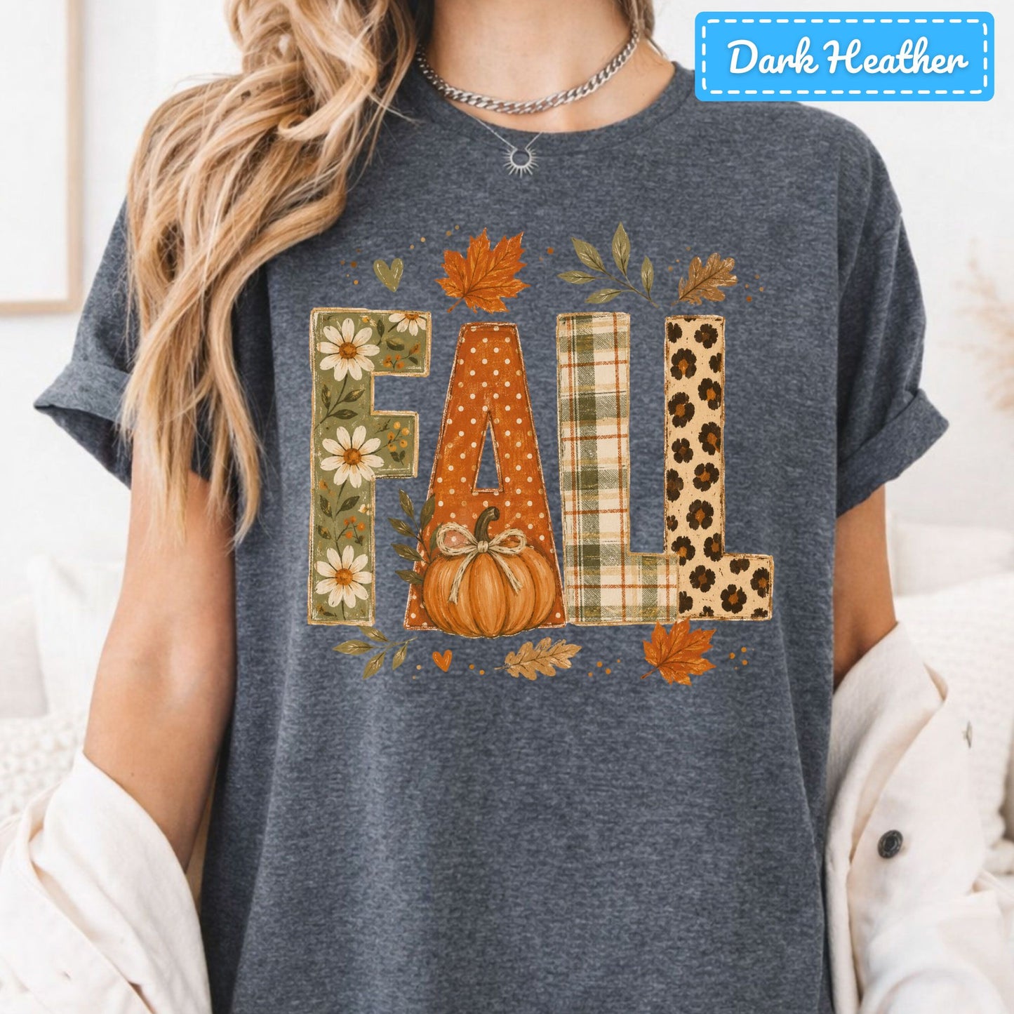 Fall Floral Plaid Leopard Sweatshirt, Pumpkin Leaves T-Shirt, Autumn Tee