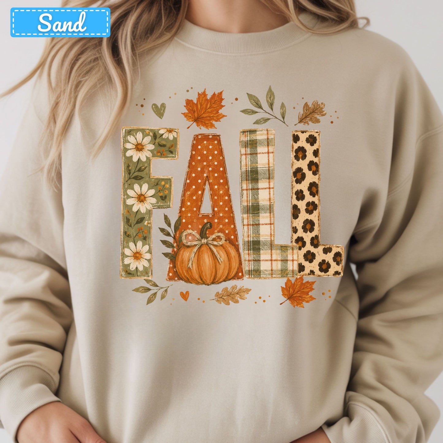 Fall Floral Plaid Leopard Sweatshirt, Pumpkin Leaves T-Shirt, Autumn Tee