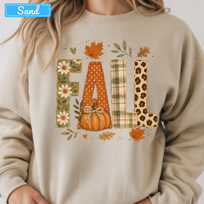 Fall Floral Plaid Leopard Sweatshirt, Pumpkin Leaves T-Shirt, Autumn Tee
