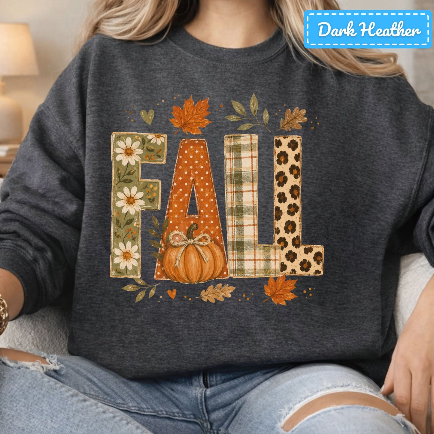 Fall Floral Plaid Leopard Sweatshirt, Pumpkin Leaves T-Shirt, Autumn Tee