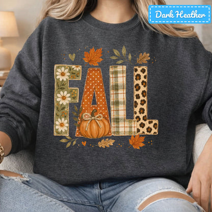Fall Floral Plaid Leopard Sweatshirt, Pumpkin Leaves T-Shirt, Autumn Tee