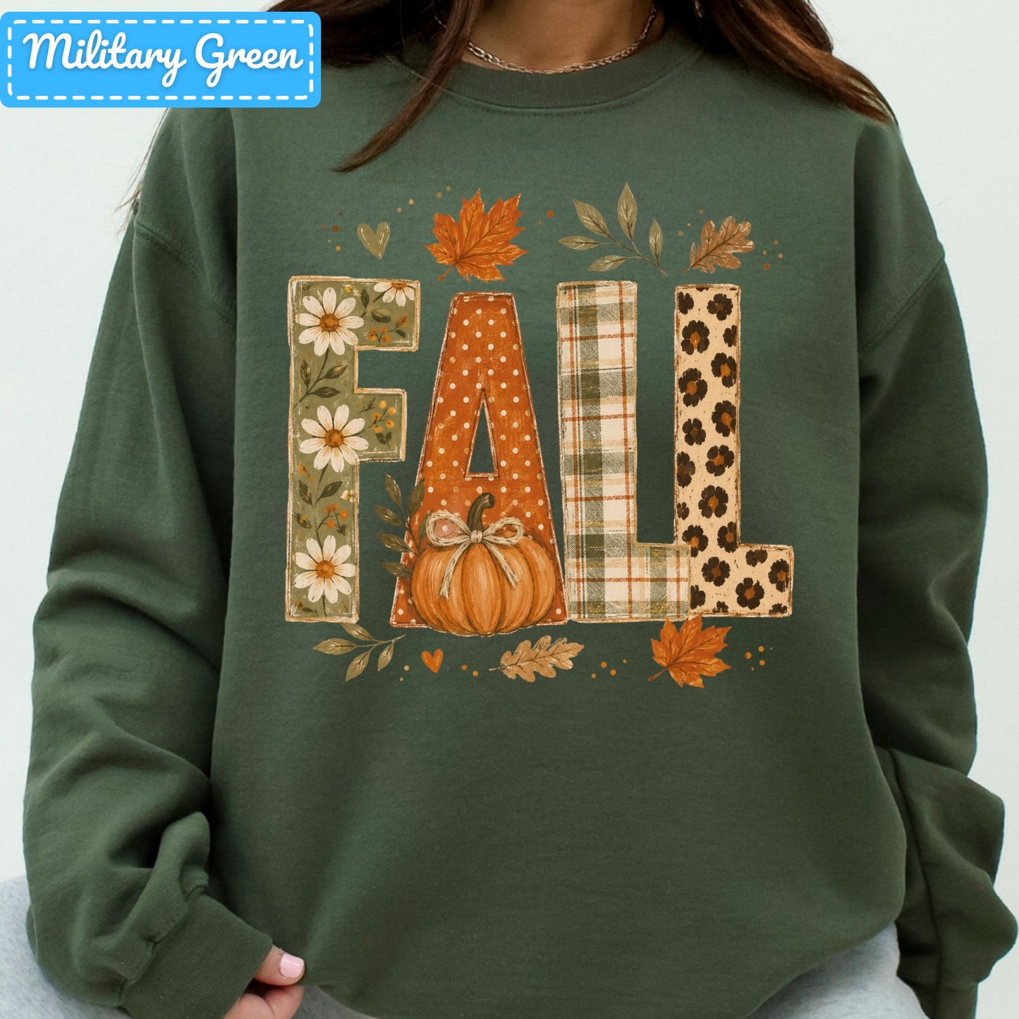 Fall Floral Plaid Leopard Sweatshirt, Pumpkin Leaves T-Shirt, Autumn Tee