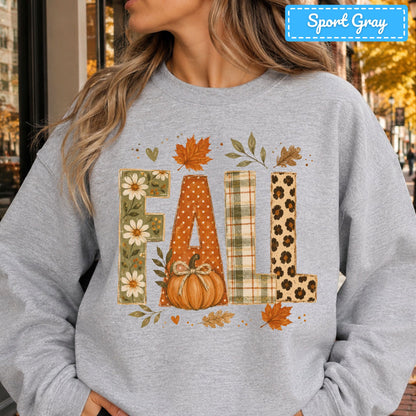 Fall Floral Plaid Leopard Sweatshirt, Pumpkin Leaves T-Shirt, Autumn Tee