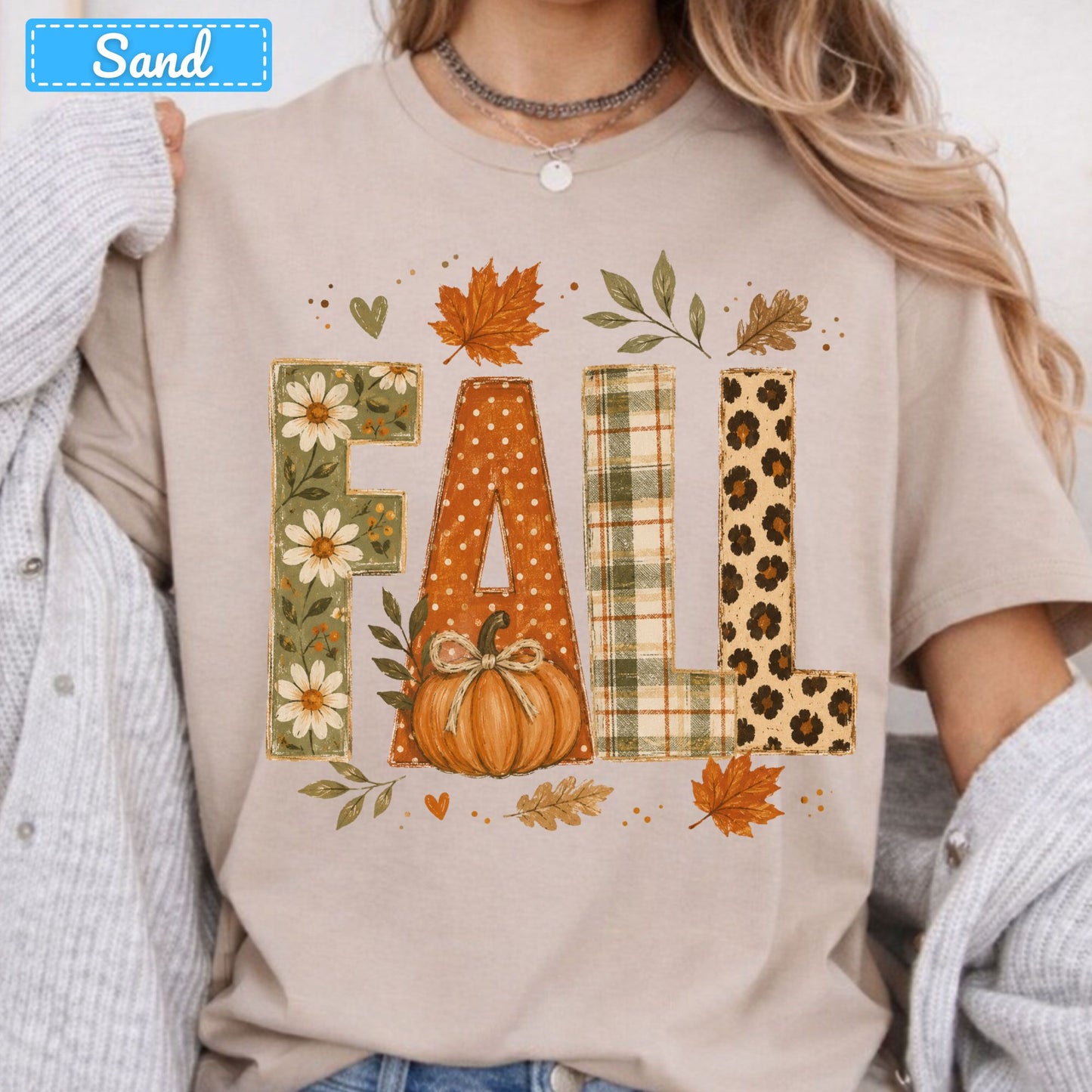 Fall Floral Plaid Leopard Sweatshirt, Pumpkin Leaves T-Shirt, Autumn Tee