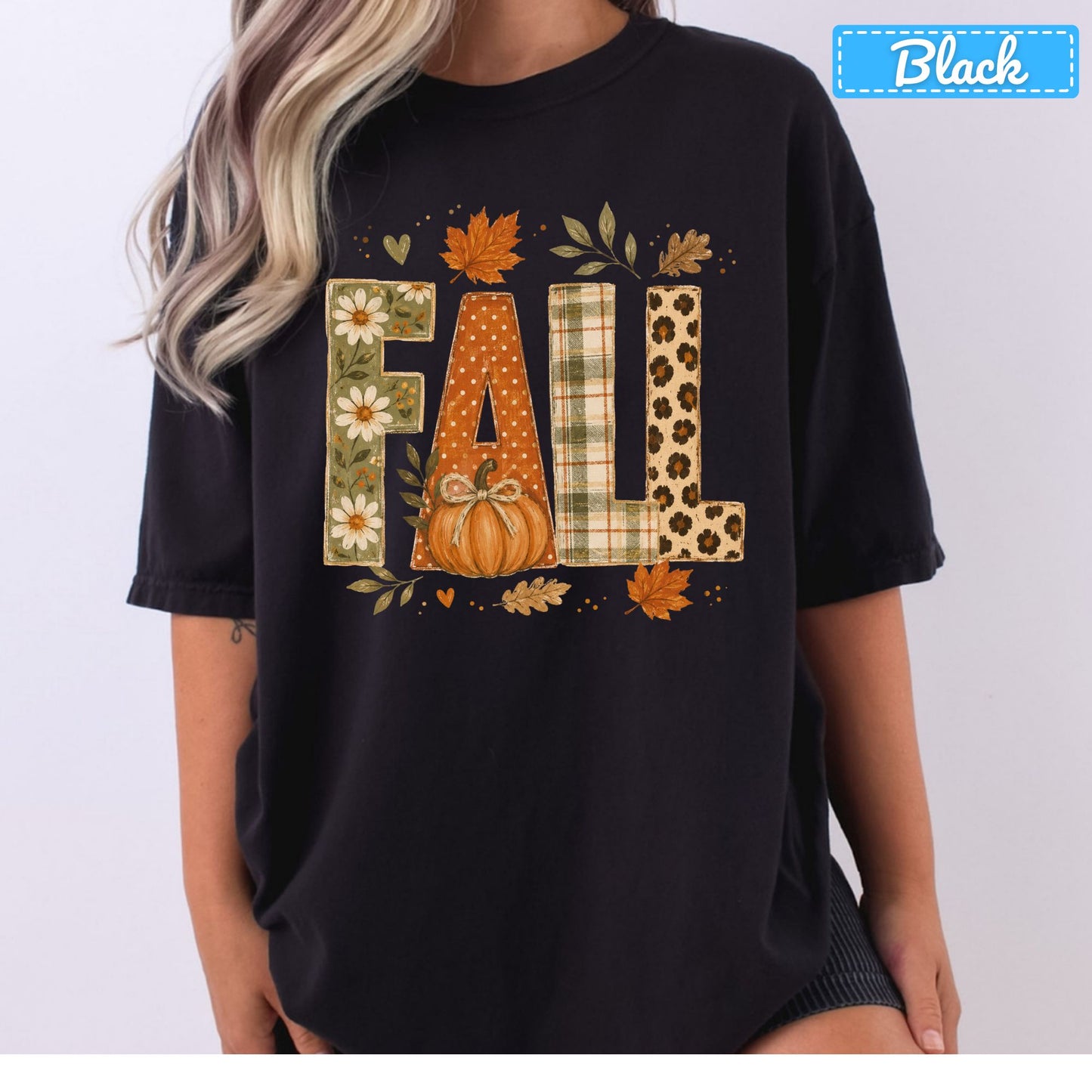 Fall Floral Plaid Leopard Sweatshirt, Pumpkin Leaves T-Shirt, Autumn Tee