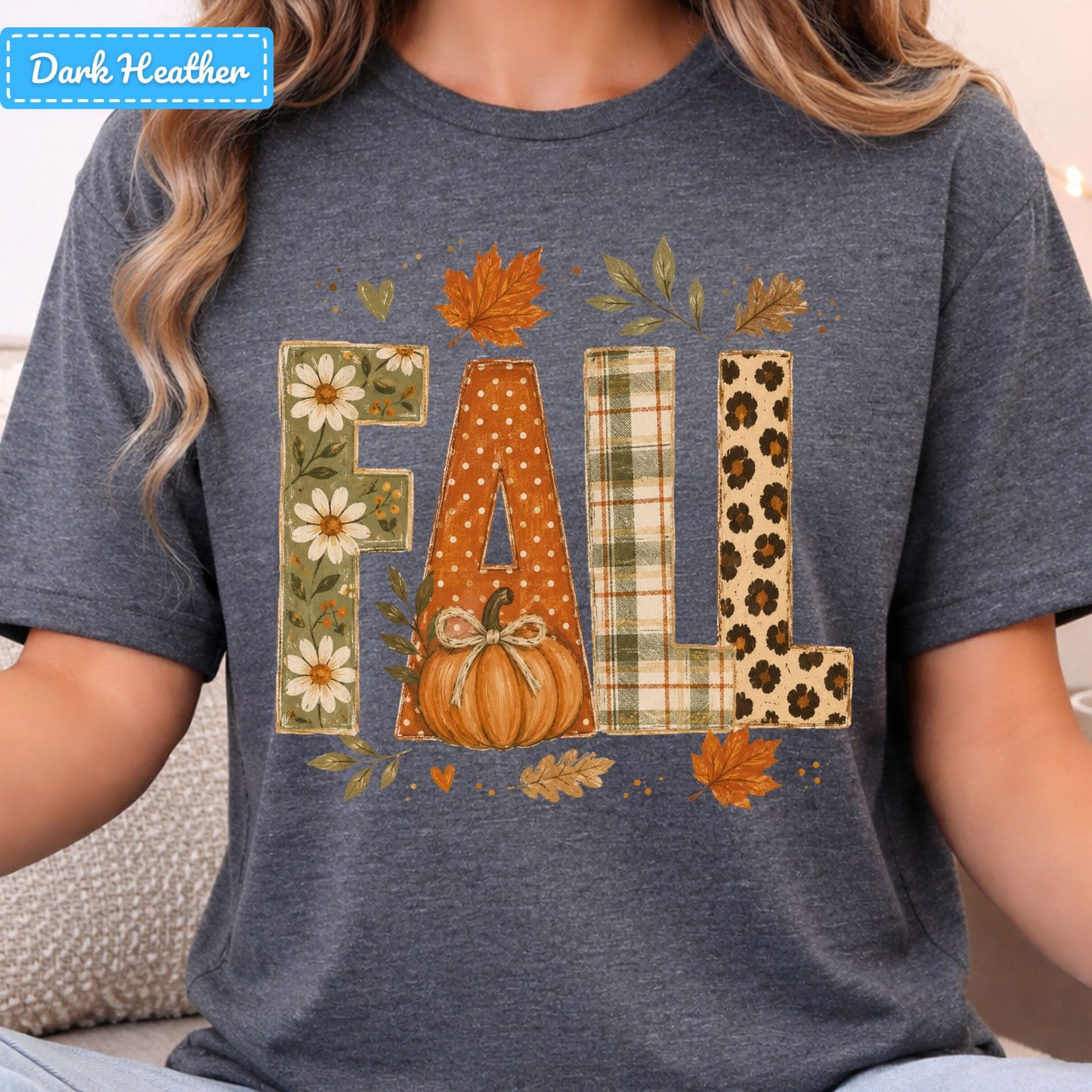 Fall Floral Plaid Leopard Sweatshirt, Pumpkin Leaves T-Shirt, Autumn Tee