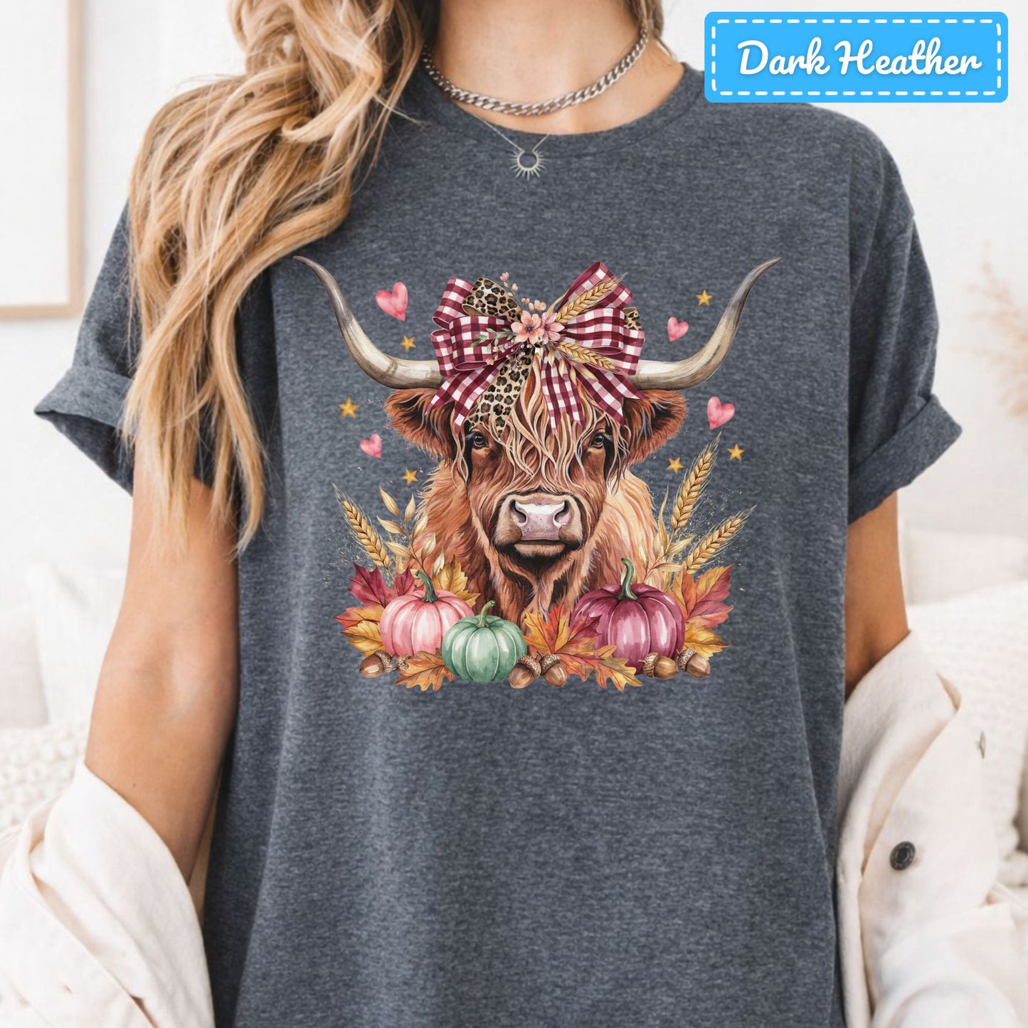 Fall Highland Cow T-Shirt, Plaid Leopard Bow Pumpkin Sweatshirt, Autumn Tee