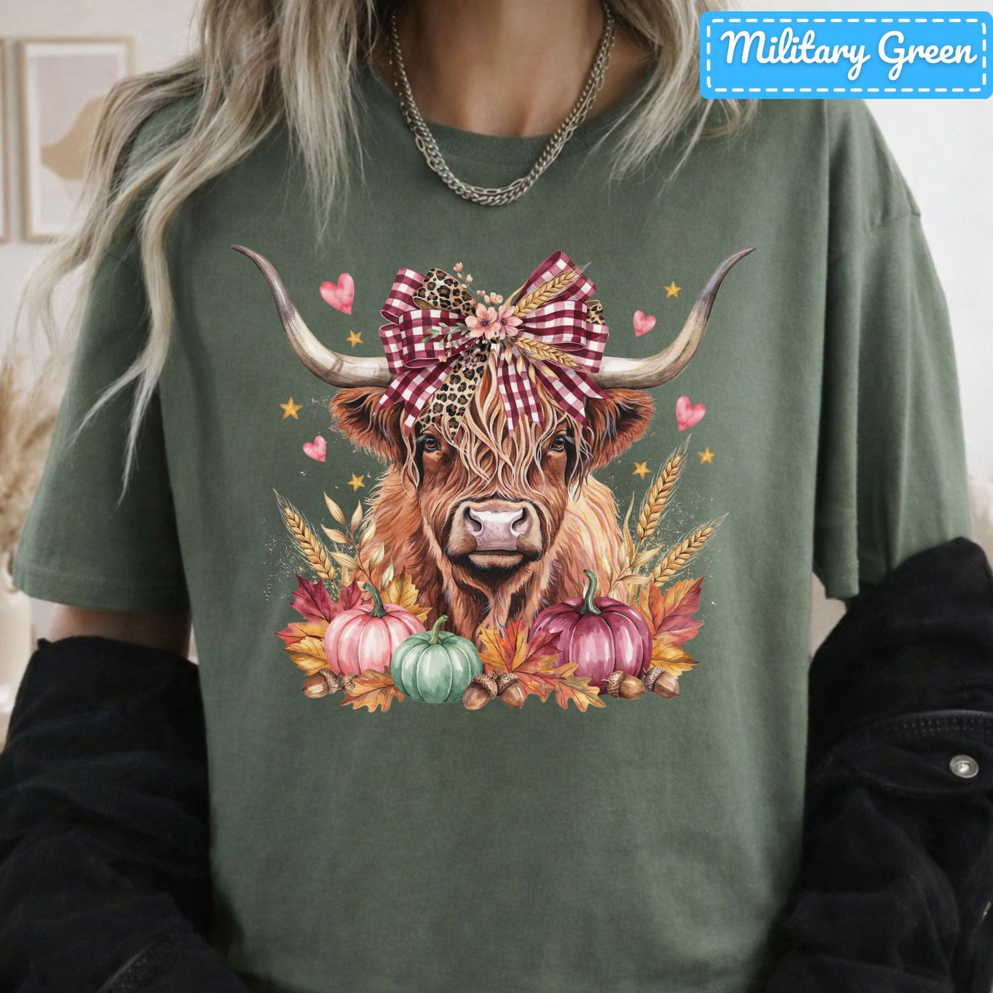 Fall Highland Cow T-Shirt, Plaid Leopard Bow Pumpkin Sweatshirt, Autumn Tee