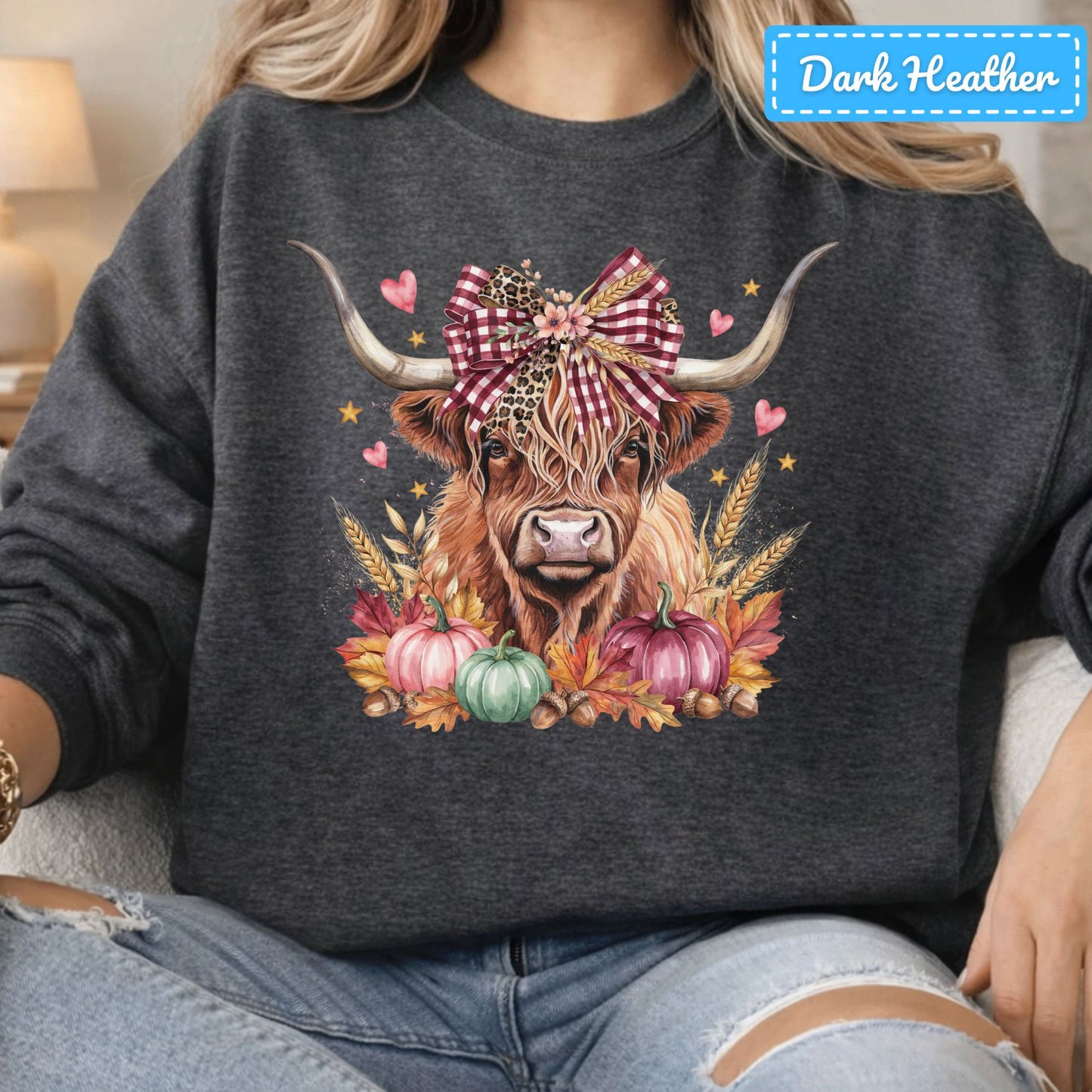 Fall Highland Cow T-Shirt, Plaid Leopard Bow Pumpkin Sweatshirt, Autumn Tee