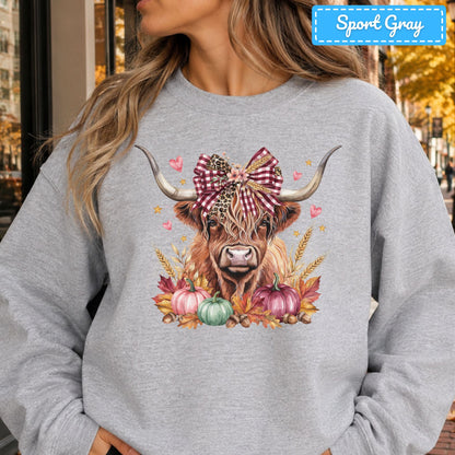 Fall Highland Cow T-Shirt, Plaid Leopard Bow Pumpkin Sweatshirt, Autumn Tee
