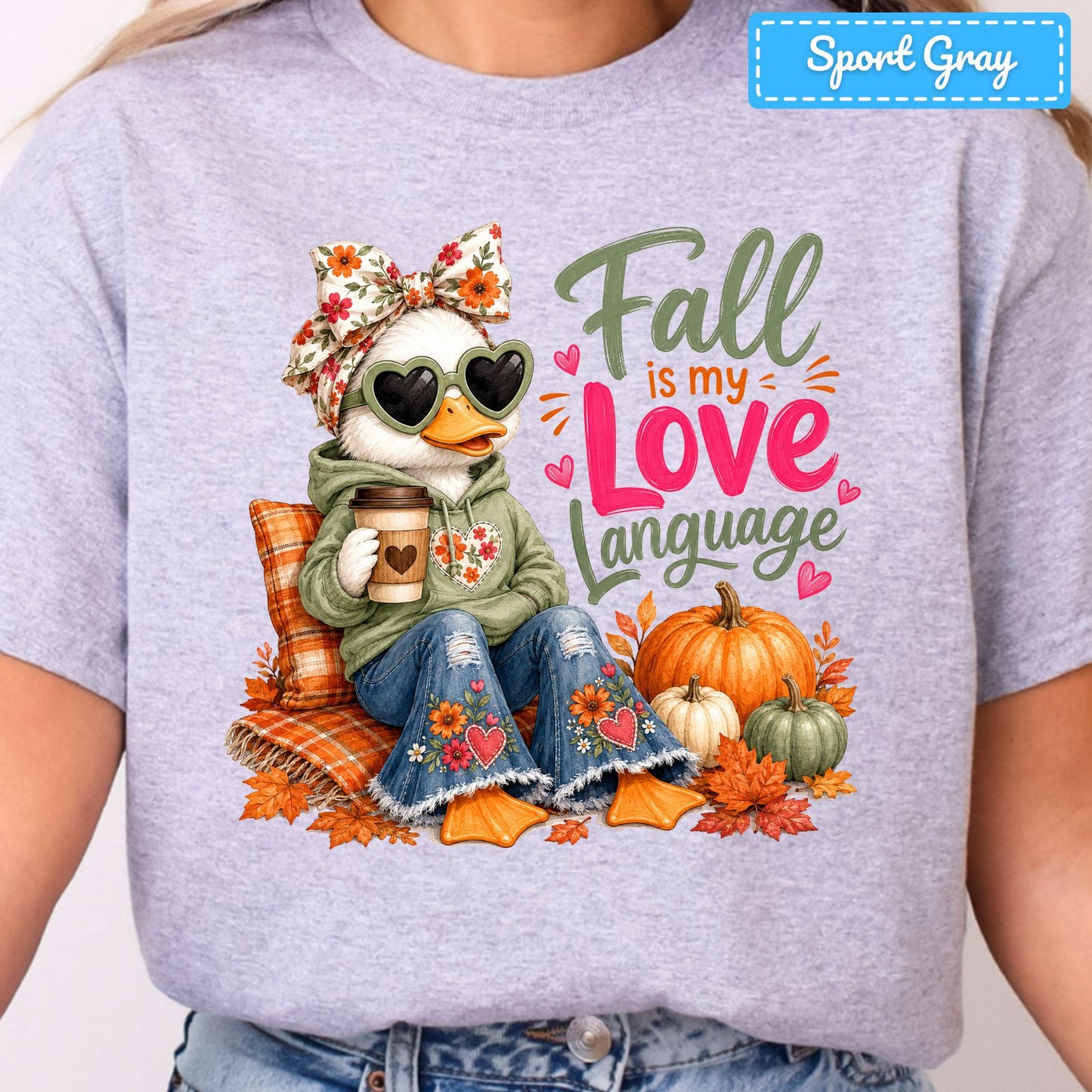 Fall Is My Love Language Duck T-Shirt, Floral Bow Pumpkin Sweatshirt, Coffee Tee