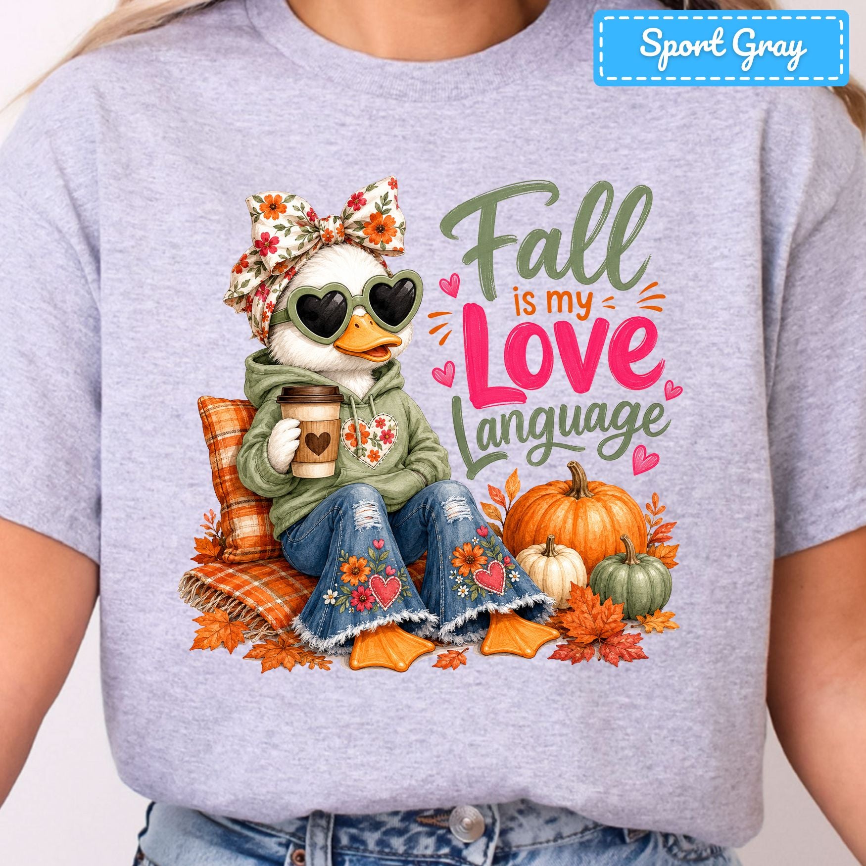 Fall Is My Love Language Duck T-Shirt, Floral Bow Pumpkin Sweatshirt, Coffee Tee