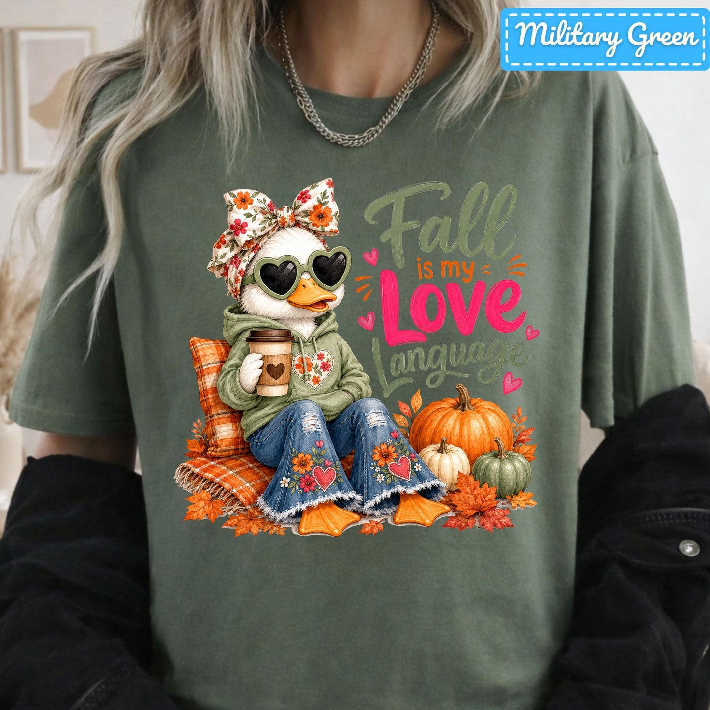 Fall Is My Love Language Duck T-Shirt, Floral Bow Pumpkin Sweatshirt, Coffee Tee