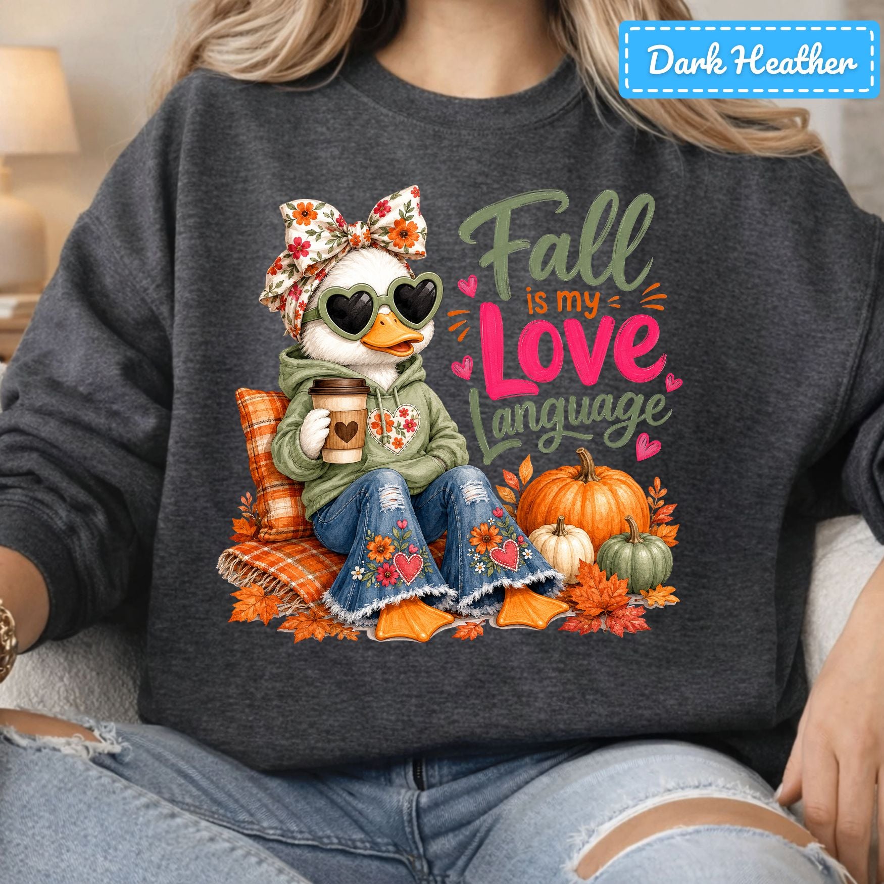 Fall Is My Love Language Duck T-Shirt, Floral Bow Pumpkin Sweatshirt, Coffee Tee