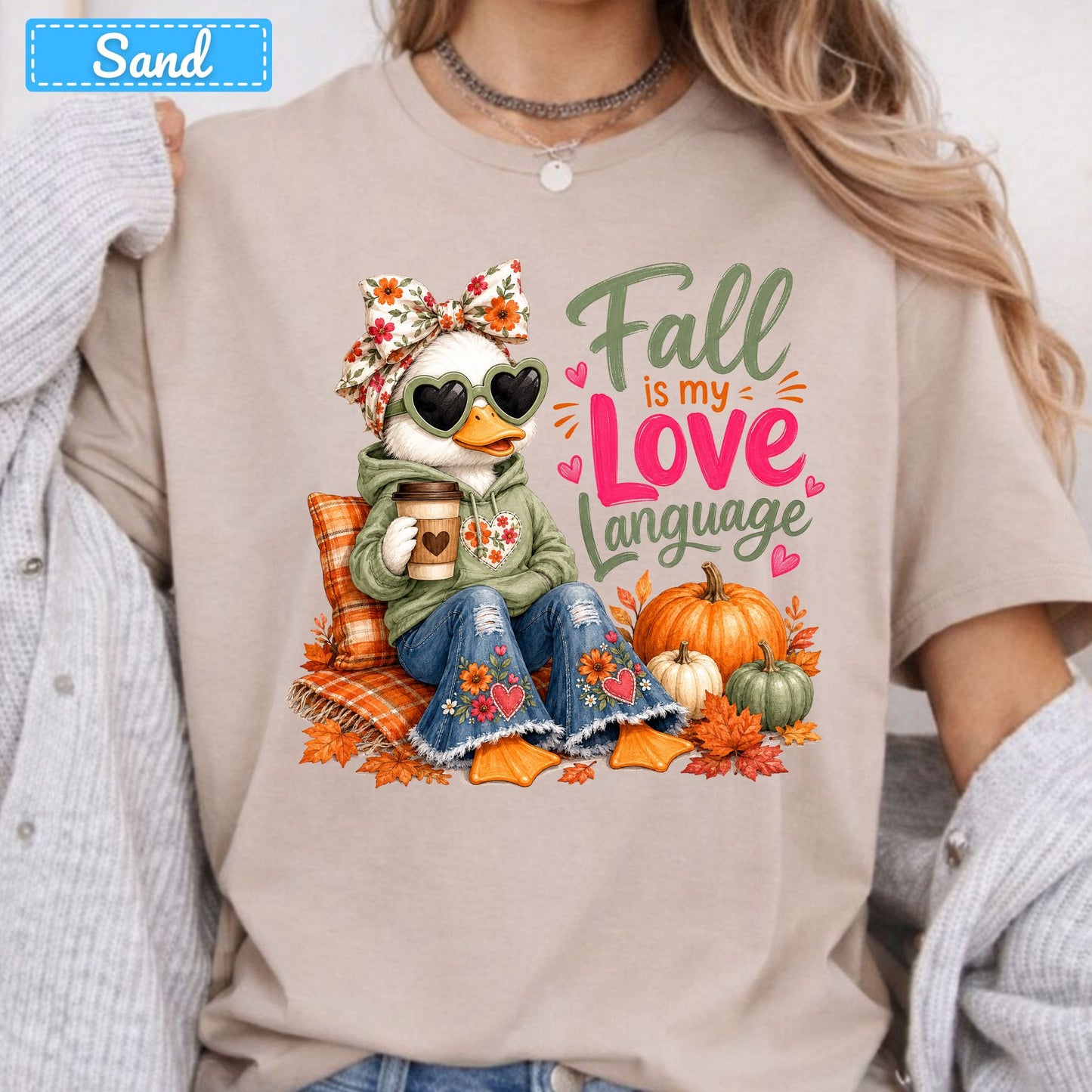Fall Is My Love Language Duck T-Shirt, Floral Bow Pumpkin Sweatshirt, Coffee Tee