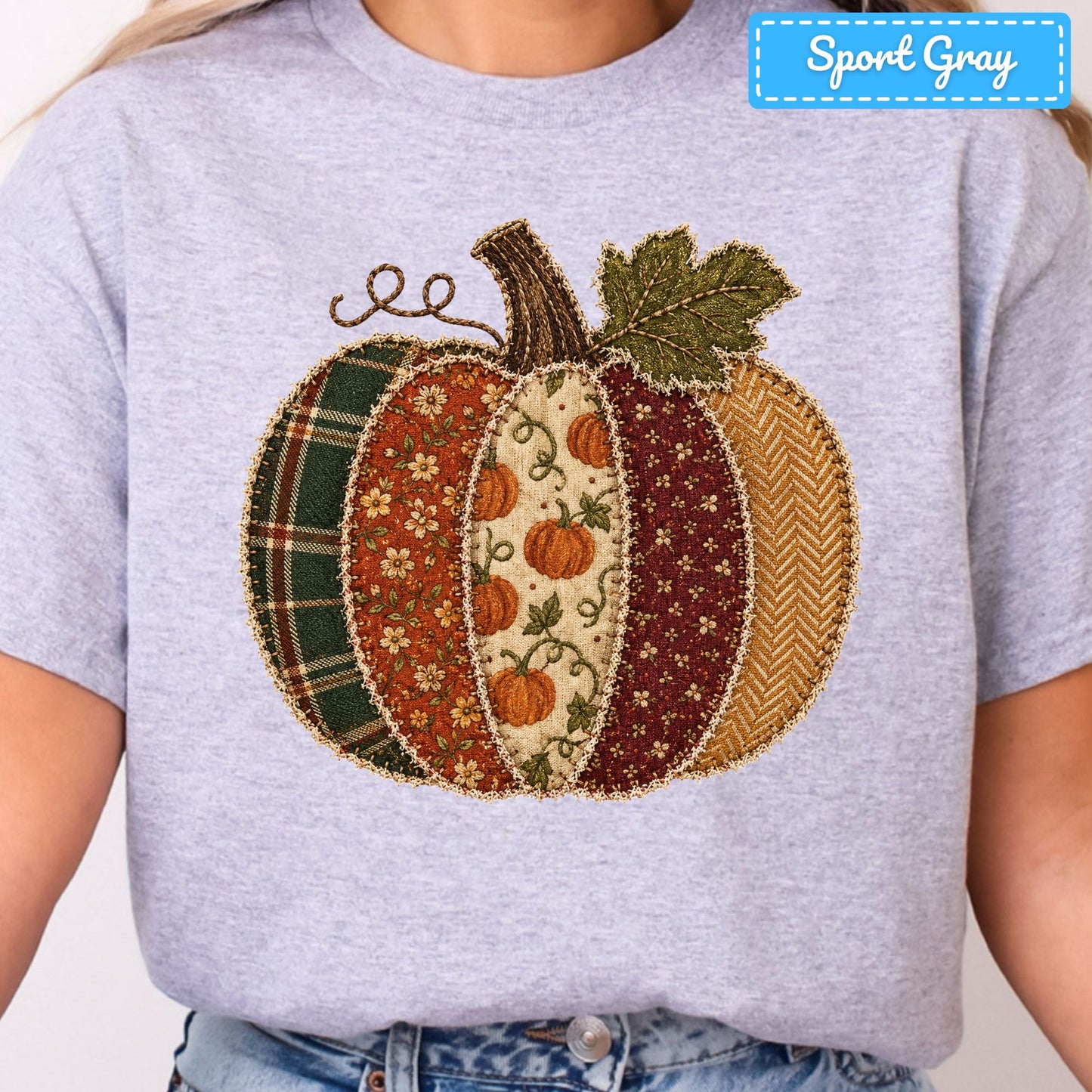 Fall Pumpkin Patchwork Plaid T-Shirt, Floral Pumpkin Sweatshirt, Autumn Tee