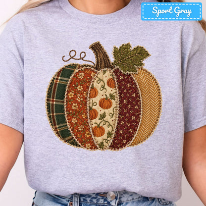 Fall Pumpkin Patchwork Plaid T-Shirt, Floral Pumpkin Sweatshirt, Autumn Tee