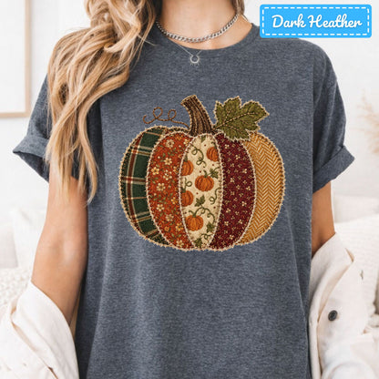 Fall Pumpkin Patchwork Plaid T-Shirt, Floral Pumpkin Sweatshirt, Autumn Tee