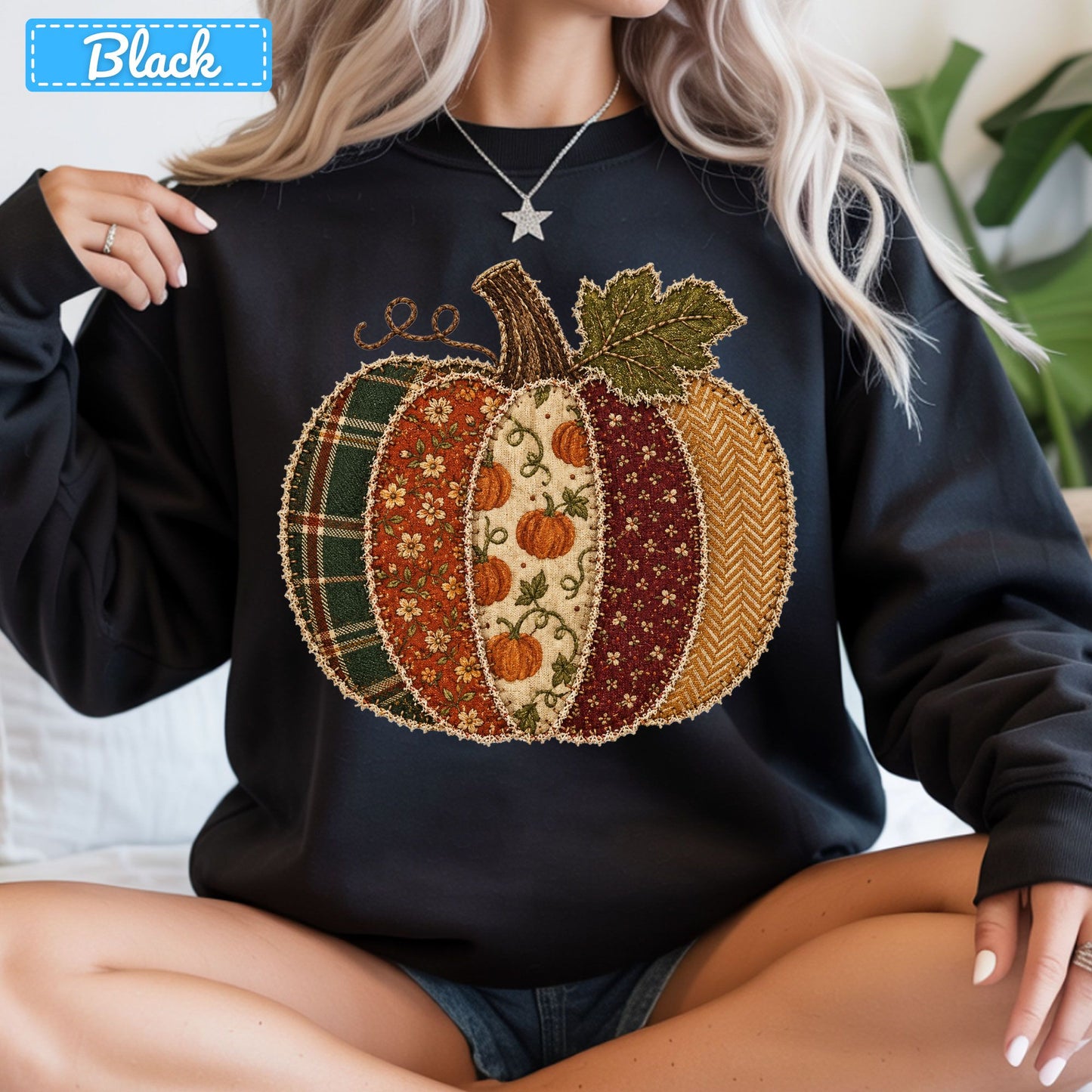 Fall Pumpkin Patchwork Plaid T-Shirt, Floral Pumpkin Sweatshirt, Autumn Tee