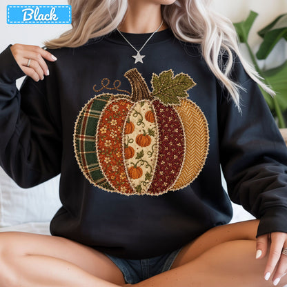 Fall Pumpkin Patchwork Plaid T-Shirt, Floral Pumpkin Sweatshirt, Autumn Tee