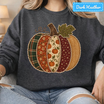 Fall Pumpkin Patchwork Plaid T-Shirt, Floral Pumpkin Sweatshirt, Autumn Tee