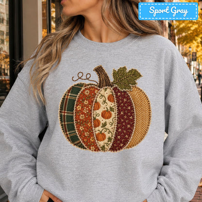 Fall Pumpkin Patchwork Plaid T-Shirt, Floral Pumpkin Sweatshirt, Autumn Tee