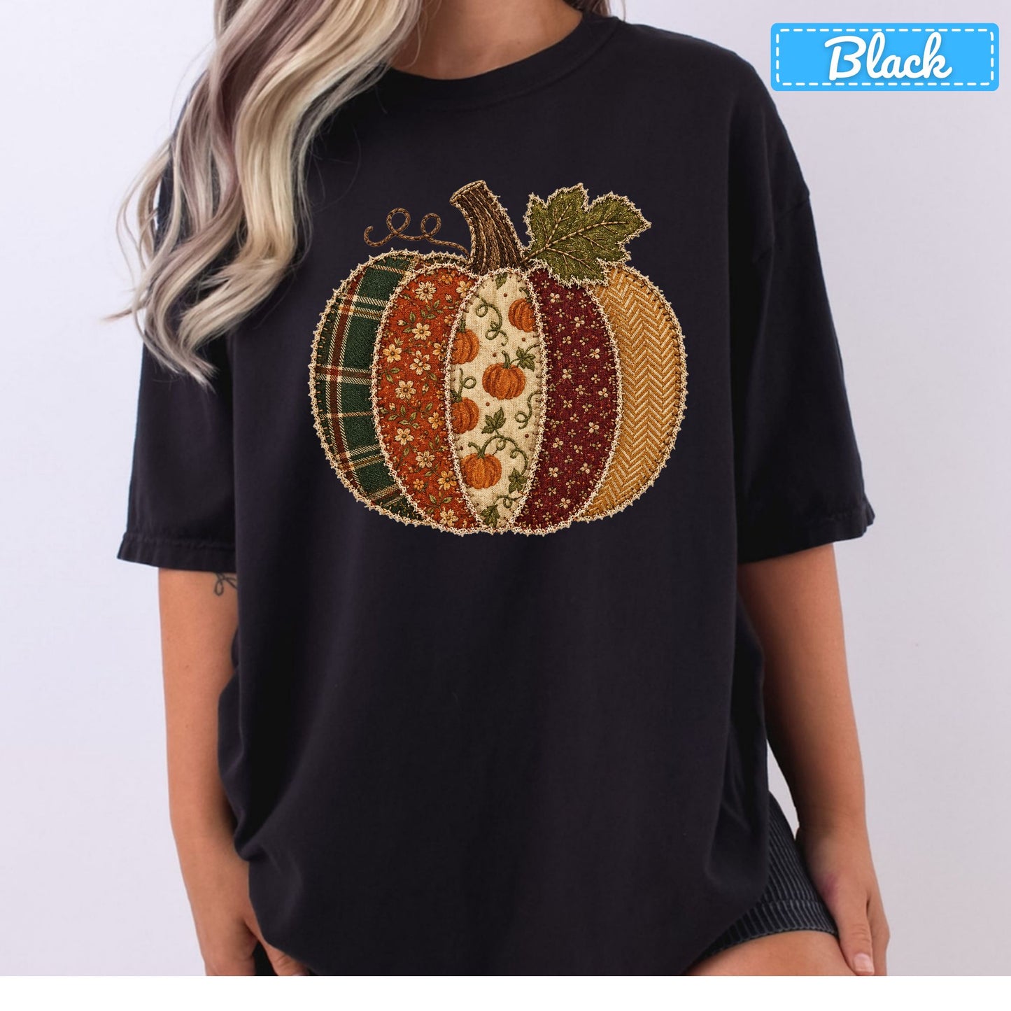 Fall Pumpkin Patchwork Plaid T-Shirt, Floral Pumpkin Sweatshirt, Autumn Tee