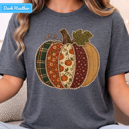 Fall Pumpkin Patchwork Plaid T-Shirt, Floral Pumpkin Sweatshirt, Autumn Tee