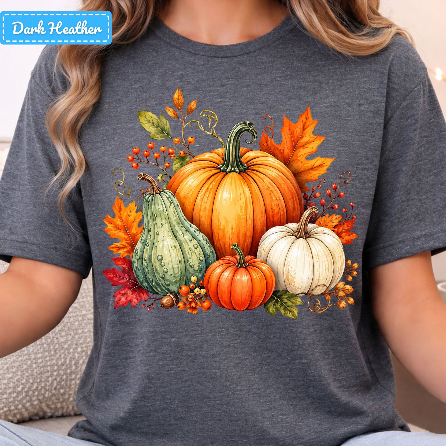 Fall Pumpkin Watercolor T-Shirt, Harvest Gourd Sweatshirt, Autumn Leaves Tee