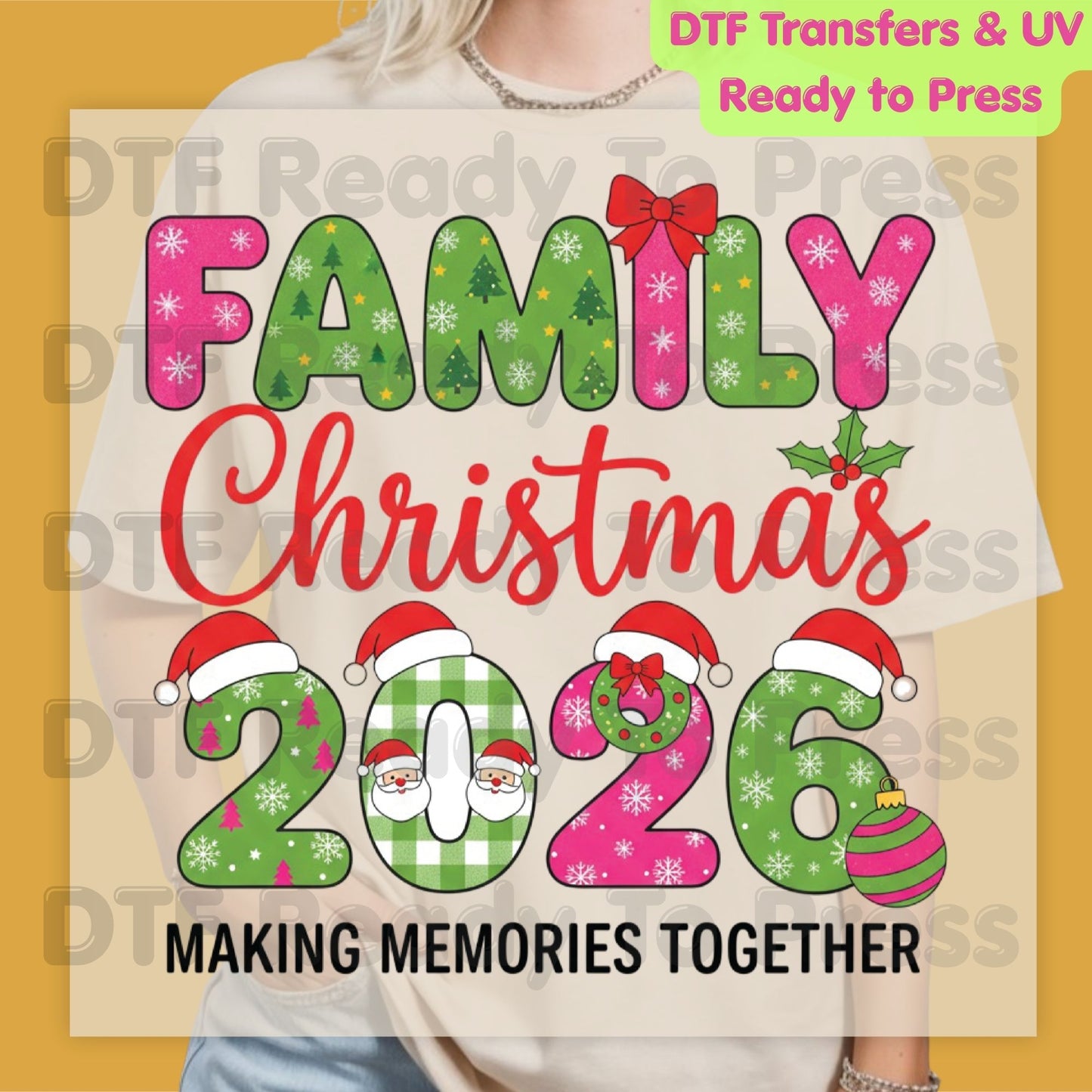 Family Christmas 2026 Making Memories Together DTF Transfer Ready to Press Santa Hat  Heat Transfer for Shirts Holiday UV Sticker Prints