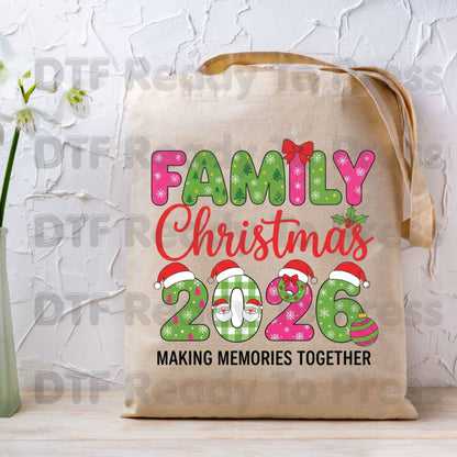 Family Christmas 2026 Making Memories Together DTF Transfer Ready to Press Santa Hat  Heat Transfer for Shirts Holiday UV Sticker Prints