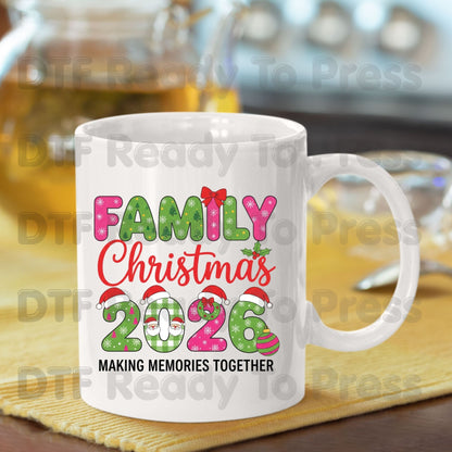 Family Christmas 2026 Making Memories Together DTF Transfer Ready to Press Santa Hat  Heat Transfer for Shirts Holiday UV Sticker Prints