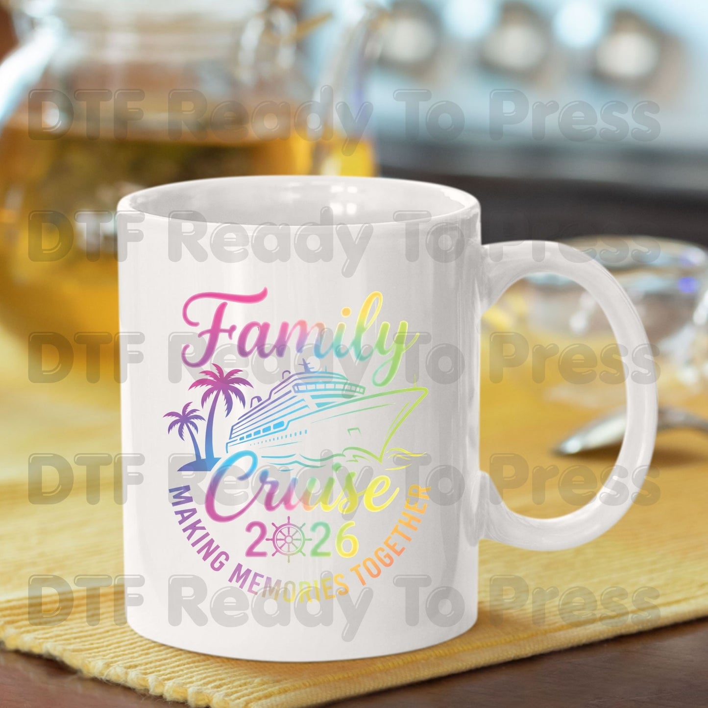 Family Cruise 2026 Making Memories Together DTF Transfer Ready to Press Ship Palm Trees Heat Transfer for Shirts UV Sticker Prints