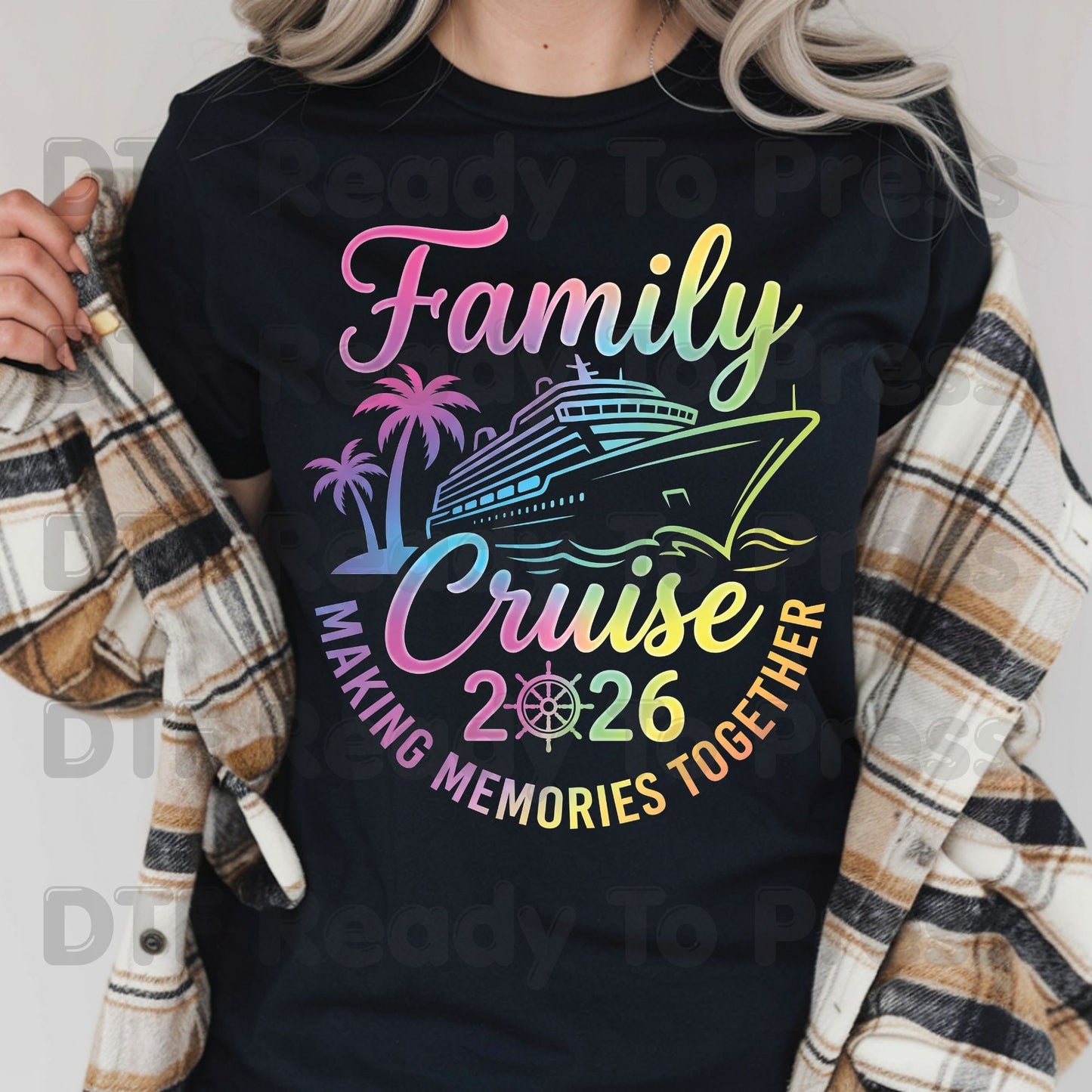 Family Cruise 2026 Making Memories Together DTF Transfer Ready to Press Ship Palm Trees Heat Transfer for Shirts UV Sticker Prints